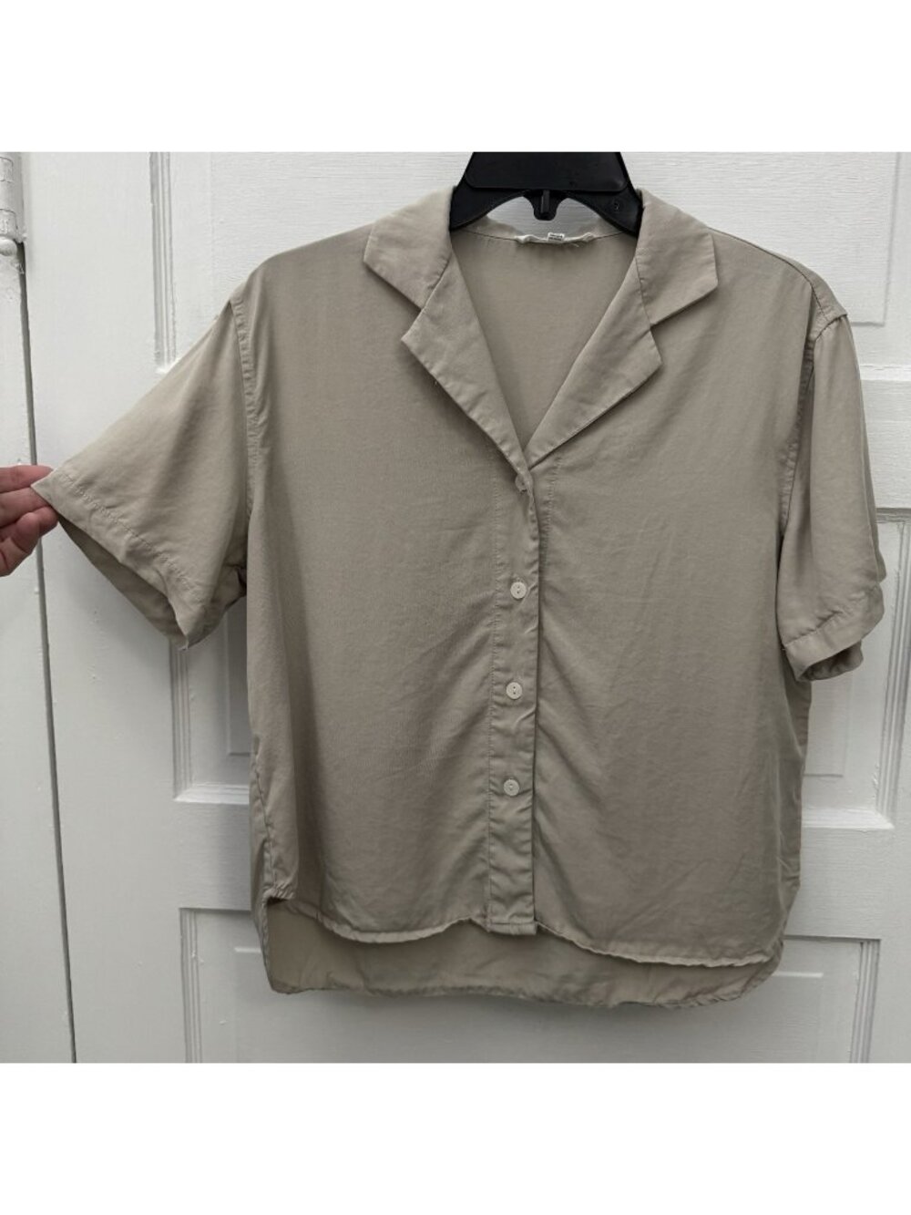 Workshop Republic Beige Camp Shirt Button Up Blouse XS Relaxed Short Sleeve